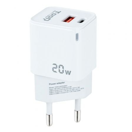 Cargador de Pared TooQ TQWC - QCPD20WT/ 1xUSB - Tipo C/ 1x USB/ 20W/ Blanco - Tiensol