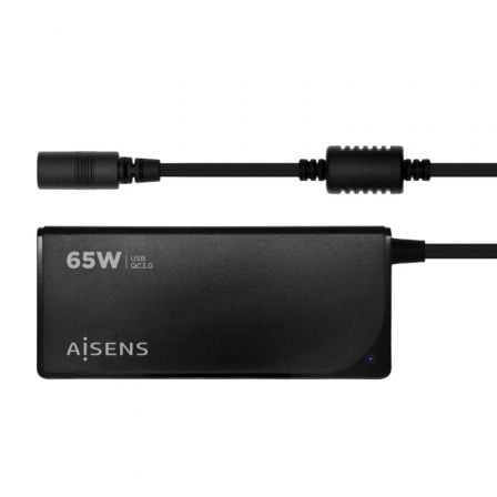 Cargador de Portátil Aisens ASLC - 65WAUTO - BK/ 65W/ Automático/ 9 Conectores/ Voltaje 18.5 - 20V/ 1 USB QC3.0 - Tiensol