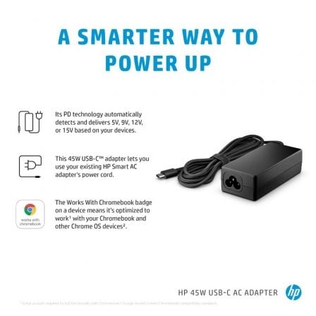 Cargador de Portátil HP AC Adapter USB - C/ 45W/ Automático/ Voltaje 15V - Tiensol