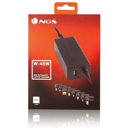 Cargador de Portátil NGS W - 45W/ 45W/ Automático/ 8 Conectores/ Voltaje 19 - 20V/ 1 USB - Tiensol