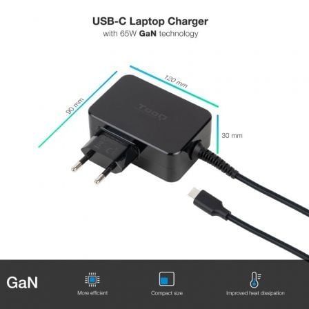 Cargador de Portátil TooQ TQLC - USBCGAN65PD USB Tipo - C/ 65W/ Automático/ Voltaje 5 - 20V - Tiensol