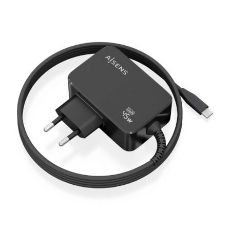 Cargador Gan de Pared Aisens ASCH - 1PD45WL032 - BK/ 1xUSB Tipo - C + Cable 1.8m/ 45W - Tiensol