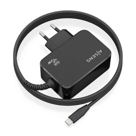 Cargador Gan de Pared Aisens ASCH - 1PD45WL032 - BK/ 1xUSB Tipo - C + Cable 1.8m/ 45W - Tiensol