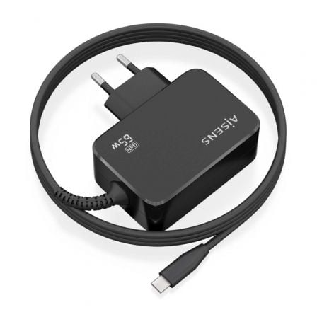 Cargador Gan de Pared Aisens ASCH - 1PD65WL033 - BK/ 1xUSB Tipo - C + Cable 1.8m/ 65W - Tiensol