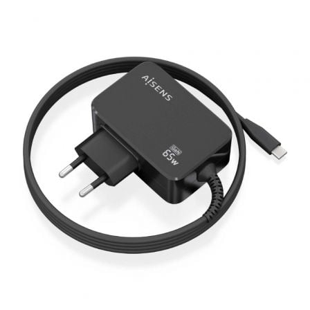 Cargador Gan de Pared Aisens ASCH - 1PD65WL033 - BK/ 1xUSB Tipo - C + Cable 1.8m/ 65W - Tiensol