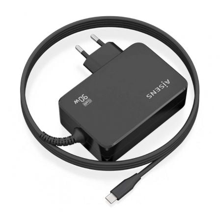 Cargador Gan de Pared Aisens ASCH - 1PD90WL034 - BK/ 1xUSB Tipo - C + Cable 1.8m/ 90W - Tiensol