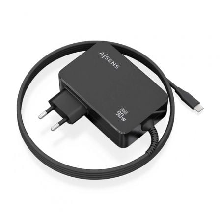 Cargador Gan de Pared Aisens ASCH - 1PD90WL034 - BK/ 1xUSB Tipo - C + Cable 1.8m/ 90W - Tiensol