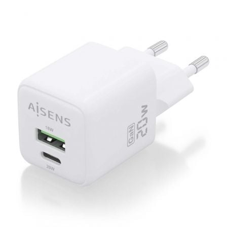 Cargador Gan de Pared Aisens ASCH - 20W2P010 - W/ 1xUSB Tipo - C/ 1xUSB/ 20W - Tiensol