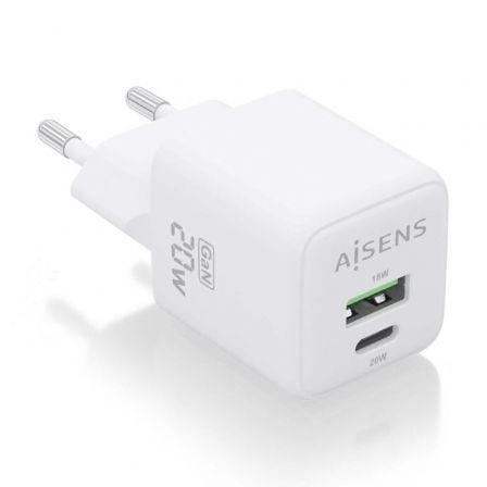 Cargador Gan de Pared Aisens ASCH - 20W2P010 - W/ 1xUSB Tipo - C/ 1xUSB/ 20W - Tiensol