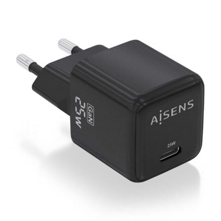 Cargador Gan de Pared Aisens ASCH - 25W1P013 - BK/ 1xUSB Tipo - C/ 25W - Tiensol