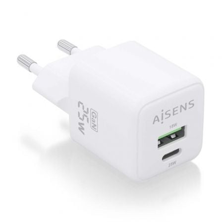 Cargador Gan de Pared Aisens ASCH - 25W2P014 - W/ 1xUSB Tipo - C/ 1xUSB/ 25W - Tiensol