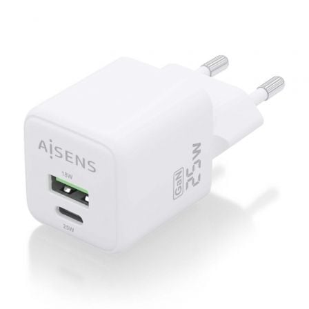 Cargador Gan de Pared Aisens ASCH - 25W2P014 - W/ 1xUSB Tipo - C/ 1xUSB/ 25W - Tiensol