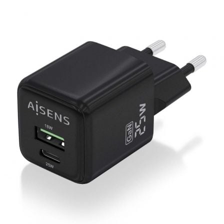 Cargador Gan de Pared Aisens ASCH - 25W2P015 - BK/ 1xUSB Tipo - C/ 1xUSB/ 25W - Tiensol