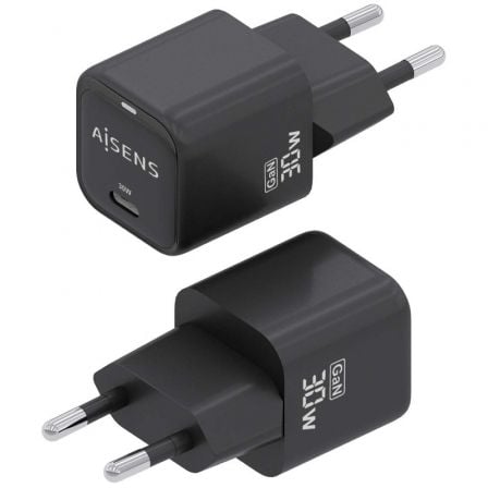 Cargador Gan de Pared Aisens ASCH - 30W1P019 - BK/ 1xUSB Tipo - C/ 30W - Tiensol