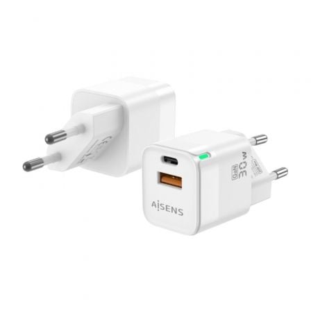 Cargador Gan de Pared Aisens ASCH - 30W2P004 - W/ 1xUSB Tipo - C/ 1xUSB/ 30W - Tiensol