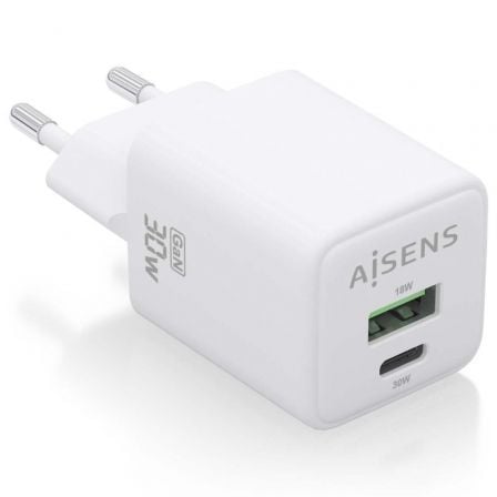 Cargador Gan de Pared Aisens ASCH - 30W2P037 - W/ 1xUSB Tipo - C/ 1xUSB/ 30W - Tiensol