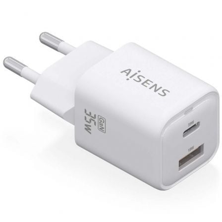 Cargador Gan de Pared Aisens ASCH - 35W2P024 - W/ 1xUSB Tipo - C/ 1xUSB/ 35W - Tiensol