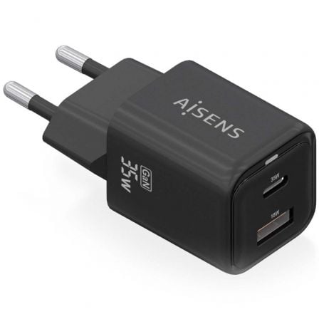 Cargador Gan de Pared Aisens ASCH - 35W2P025 - BK/ 1xUSB Tipo - C/ 1xUSB/ 35W - Tiensol