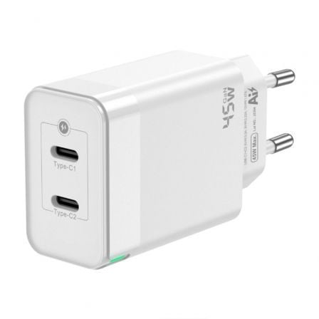 Cargador Gan de Pared Aisens ASCH - 45W2P005 - W/ 2xUSB Tipo - C/ 45W - Tiensol