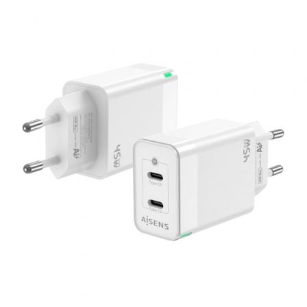 Cargador Gan de Pared Aisens ASCH - 45W2P005 - W/ 2xUSB Tipo - C/ 45W - Tiensol