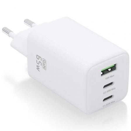 Cargador Gan de Pared Aisens ASCH - 65W3P041 - W/ 2xUSB Tipo - C/ 1xUSB/ 65W - Tiensol