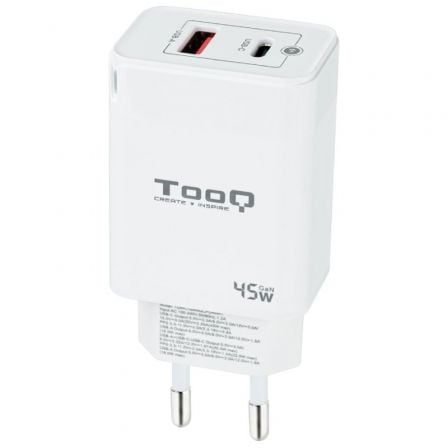 Cargador Gan de Pared TooQ TQWC - GANQCPD45WT/ 1xUSB Tipo - C/ 1xUSB/ 45W - Tiensol