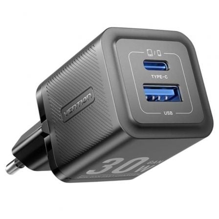 Cargador Gan de Pared Vention FEQB0 - EU/ 1xUSB Tipo - C/ 1xUSB/ 30W - Tiensol