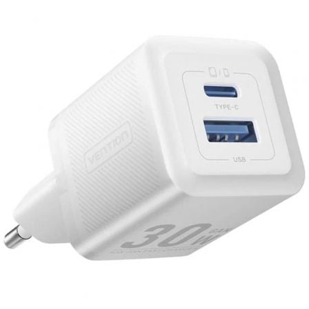 Cargador Gan de Pared Vention FEQW0 - EU/ 1xUSB Tipo - C/ 1xUSB/ 30W - Tiensol