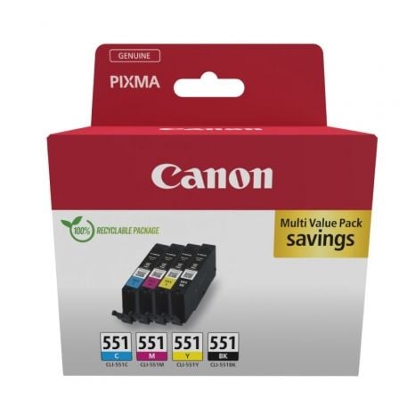 Cartucho de Tinta Original Canon CLI - 551 Multipack/ Cian/ Magenta/ Amarillo/ Negro / 6509B016 - Tiensol