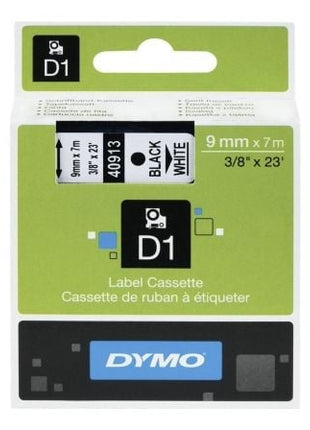 Cinta Rotuladora Adhesiva de Plástico Dymo D1 40913/ para Label Manager/ 9mm x 7m/ Negra - Blanca - Tiensol