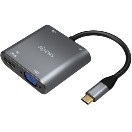 Conversor Aisens A109 - 0626/ HDMI Hembra - VGA Hembra - USB Tipo - C Macho - USB Hembra - USB Tipo - C Hembra/ 15cm/ Gris - Tiensol