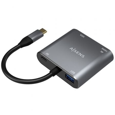 Conversor Aisens A109 - 0626/ HDMI Hembra - VGA Hembra - USB Tipo - C Macho - USB Hembra - USB Tipo - C Hembra/ 15cm/ Gris - Tiensol