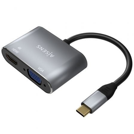 Conversor Aisens A109 - 0627/ HDMI Hembra - VGA Hembra - USB Tipo - C Macho/ 15cm/ Gris - Tiensol