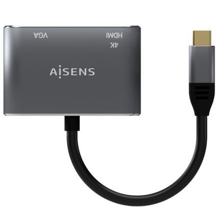 Conversor Aisens A109 - 0627/ HDMI Hembra - VGA Hembra - USB Tipo - C Macho/ 15cm/ Gris - Tiensol