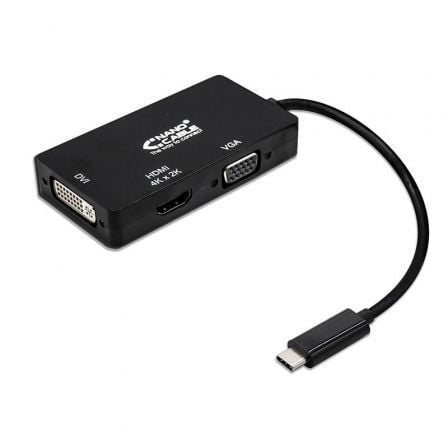 Conversor Nanocable 10.16.4301 - BK/ USB Tipo - C Macho - VGA Hembra/ DVI Hembra/ HDMI Hembra/ 10cm/ Negro - Tiensol