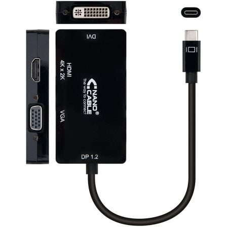 Conversor Nanocable 10.16.4301 - BK/ USB Tipo - C Macho - VGA Hembra/ DVI Hembra/ HDMI Hembra/ 10cm/ Negro - Tiensol