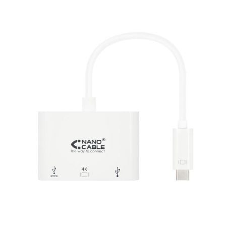 Conversor Nanocable 10.16.4302/ USB Tipo - C Macho - HDMI Hembra/ USB Tipo - C Hembra/ USB Hembra/ 15cm/ Blanco - Tiensol