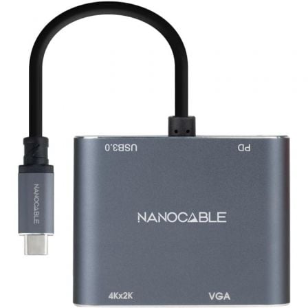 Conversor Nanocable 10.16.4304/ USB Tipo - C Macho/ HDMI 4K Hembra - VGA Hembra - USB Tipo - C PD Hembra - USB Hembra/ 15cm/ Gris - Tiensol