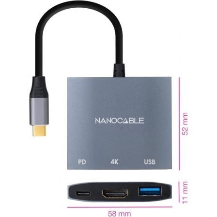 Conversor Nanocable 10.16.4306 USB Tipo - C/ HDMI 4K Hembra - USB Hembra - USB Tipo - C PD/ 15cm/ Gris - Tiensol