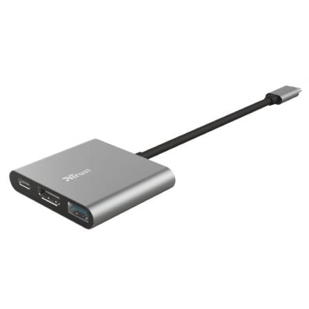 Conversor Trust Dalyx 3 IN 1/ USB Tipo - C Macho - HDMI Hembra/ USB/ USB Tipo - C PD/ 10cm/ Gris - Tiensol