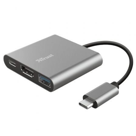 Conversor Trust Dalyx 3 IN 1/ USB Tipo - C Macho - HDMI Hembra/ USB/ USB Tipo - C PD/ 10cm/ Gris - Tiensol