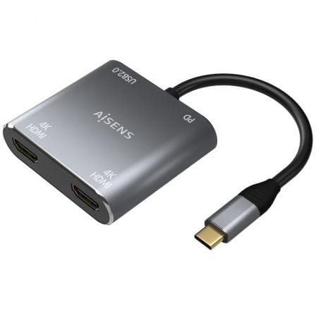 Conversor USB Tipo - C Aisens A109 - 0625/ 2x HDMI 4K SST MST Hembra - USB Tipo - C Macho - USB Hembra - USB Tipo - C Hembra - Tiensol