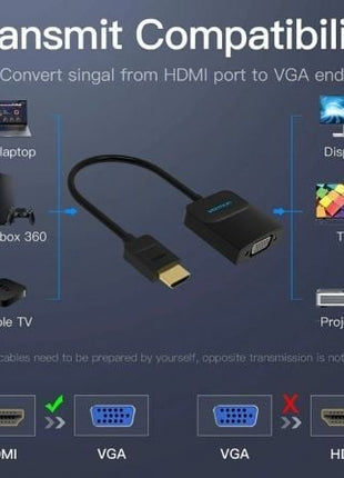 Conversor Vention 42161 HDMI Macho - VGA Hembra - Jack 3.5 Hembra/ 15cm/ Negro - Tiensol