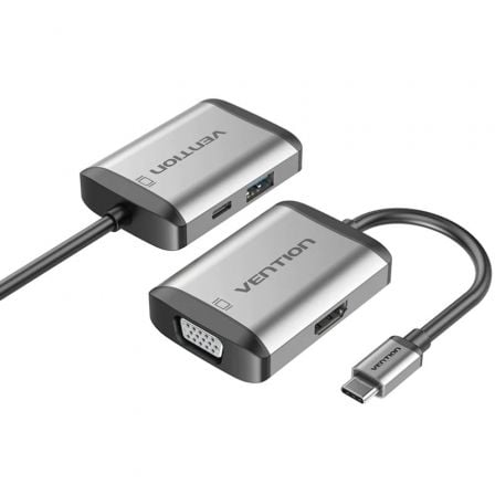 Conversor Vention TFAHB/ 1xUSB/ 1xHDMI/ 1xVGA/ 1xUSB Tipo - C PD/ 15cm/ Gris - Tiensol