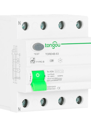 Diferencial Tipo B 4P 16A 30mA Tongou TORD4B - 63 - Tiensol