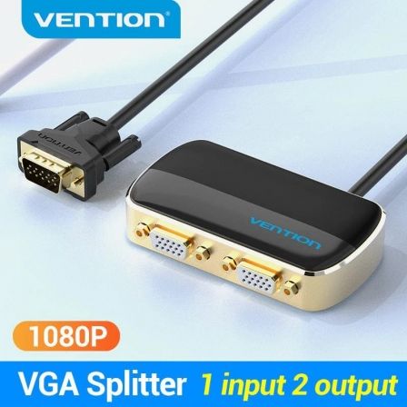 Divisor VGA con Alimentación Externa Vention DBABF/ VGA Macho/ 2x VGA Hembra/ 1m/ Negro - Tiensol