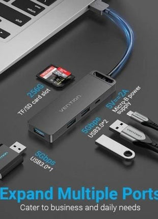 Docking USB 3.0 Vention CHVBB/ 3xUSB/ 1xMicroUSB PD/ 1xLector Tarjetas/ Negro - Tiensol