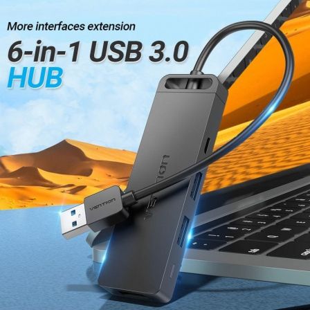 Docking USB 3.0 Vention CHVBB/ 3xUSB/ 1xMicroUSB PD/ 1xLector Tarjetas/ Negro - Tiensol