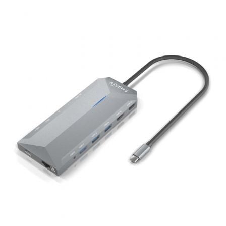 Docking USB Tipo - C Aisens ASUC - 12P005 - GR/ 2xHDMI/ 3xUSB/ 2xUSB Tipo - C/ 1xRJ45/ 1xAudio/ 1xLector Tarjetas/ 1x Jack/ 1xUSB Tipo - C PD/ Gris - Tiensol