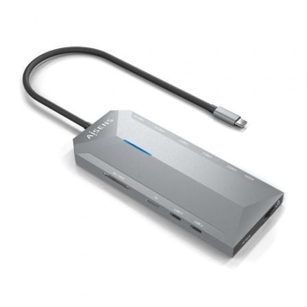 Docking USB Tipo - C Aisens ASUC - 12P005 - GR/ 2xHDMI/ 3xUSB/ 2xUSB Tipo - C/ 1xRJ45/ 1xAudio/ 1xLector Tarjetas/ 1x Jack/ 1xUSB Tipo - C PD/ Gris - Tiensol